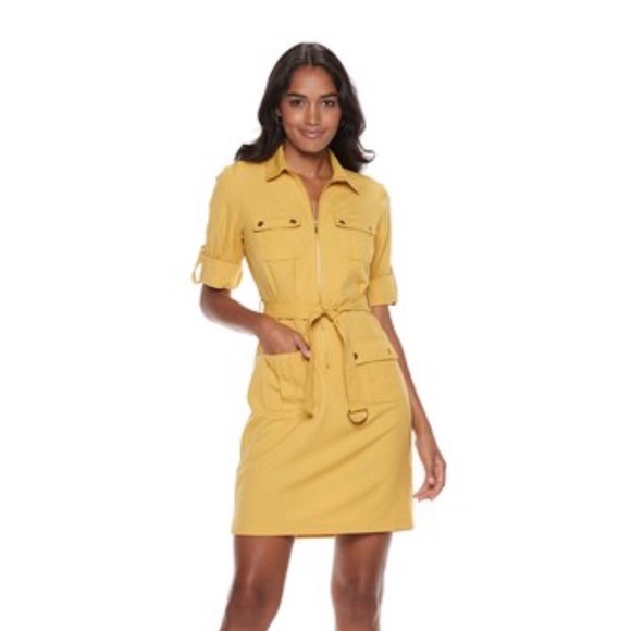 Sharagano Dresses & Skirts - 🏖SALE🏖 Sharagano yellow zip up dress with belt